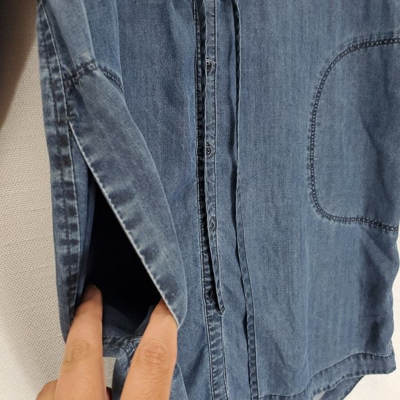 Athleta Dress Chambray Denim Womens Small Long Sleeve Button-Up Tie Waist - Picture 3 of 12